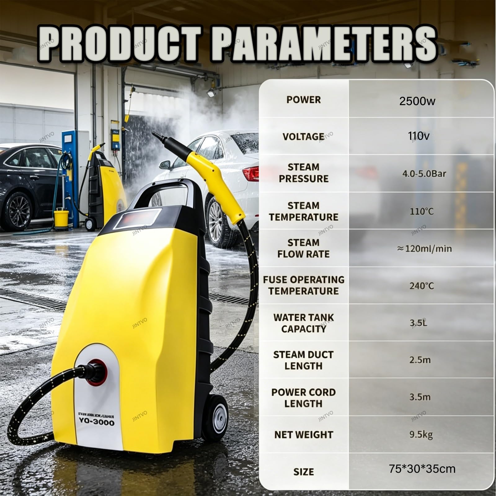 Przemysłowa Maszyna Do Czyszczenia Parą Z Kółkami, Wężem 2,5m, Zbiornikiem 3,5 L I 8 Akcesoriami, Do Sprzątania Domu I Mycia Samochodów(Yellow)