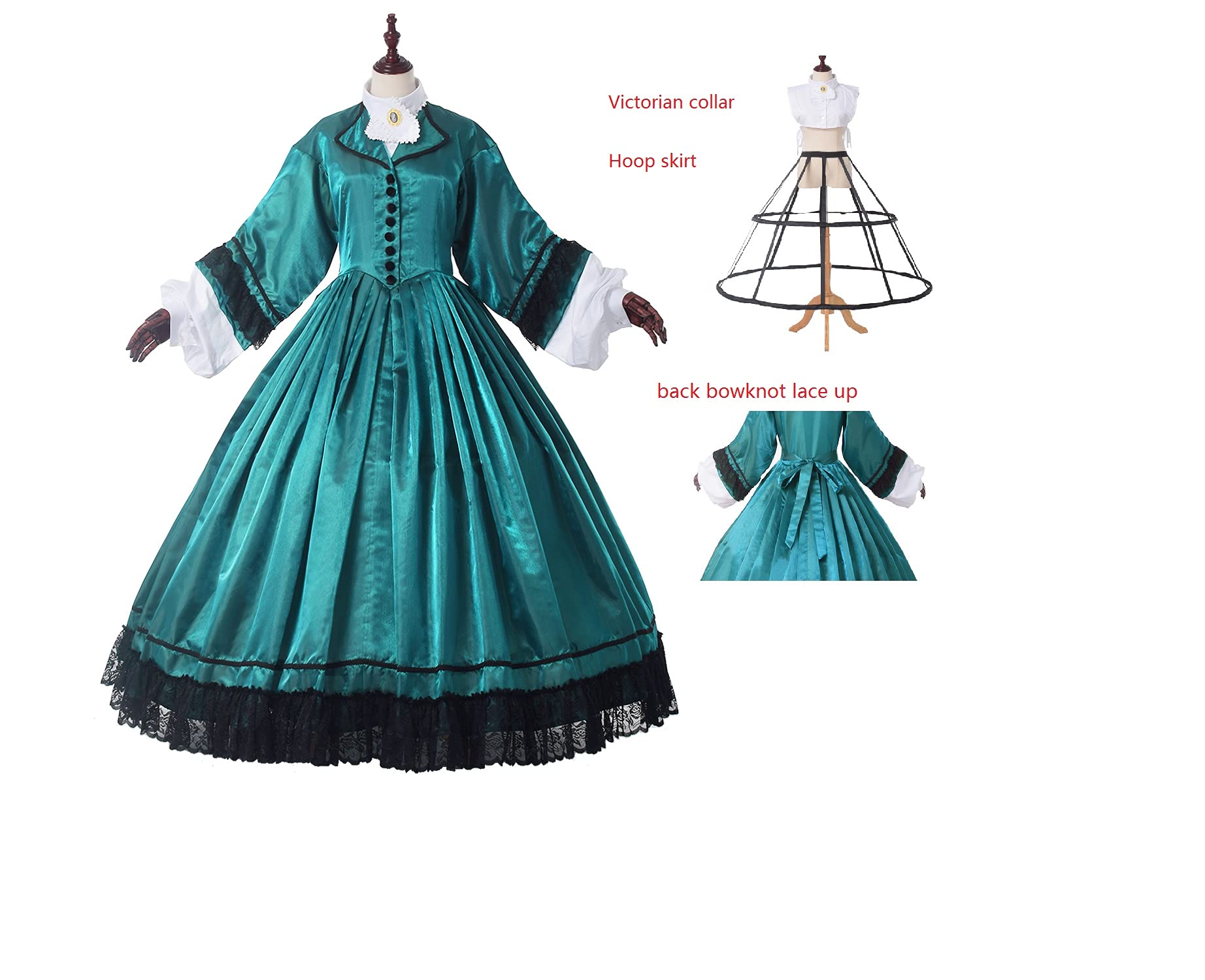 COSDREAMER Womens Renaissance Dress Victorian Edwardian costume Gothic Dress (Navy blue, L) - Image 3