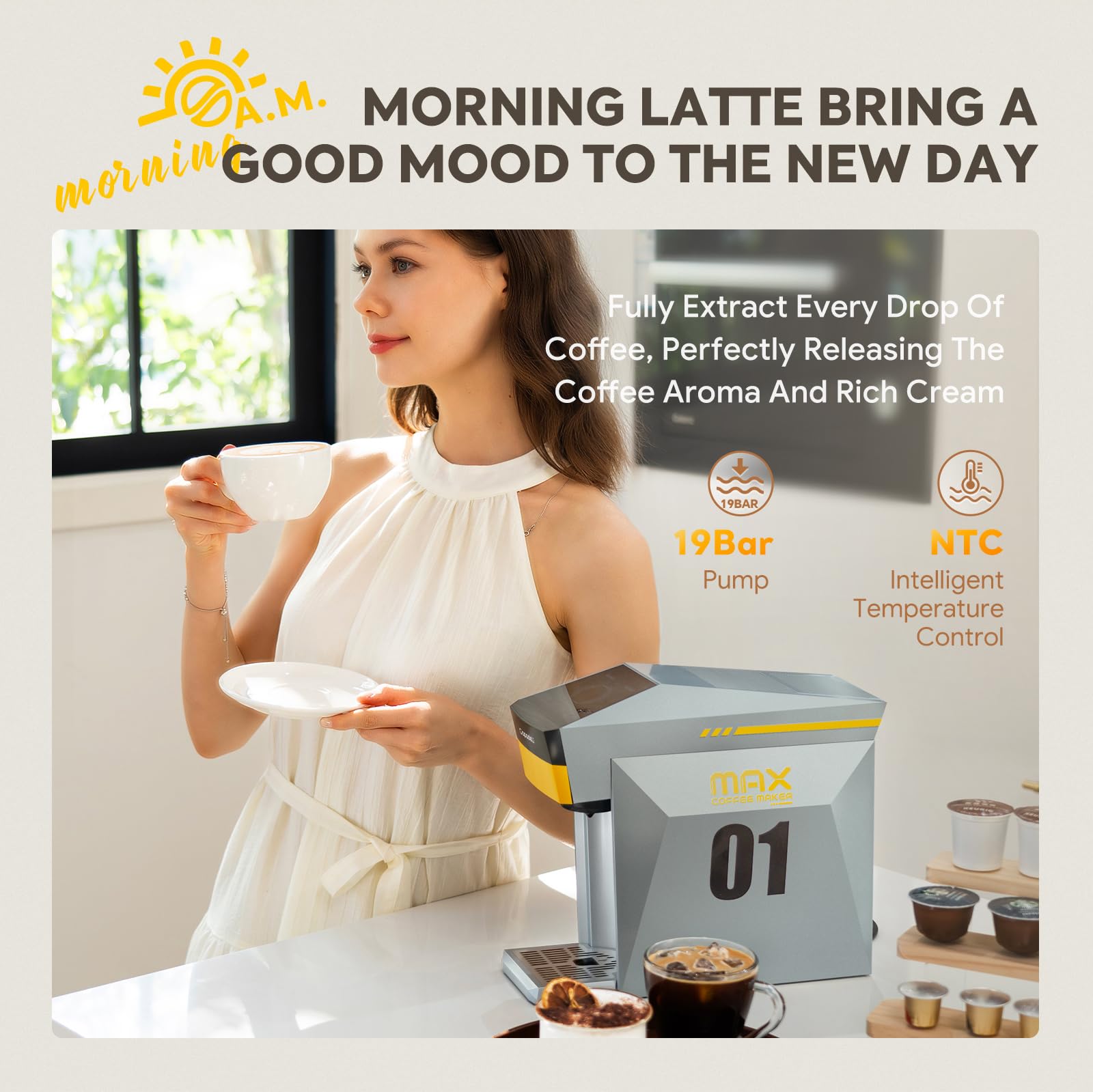 Macchina da caffè espresso multifunzione 4 in 1, 19 bar, per NES-presso Original/lor/Dolce Gusto/Capsule di caffè macinato, piccola macchina da caffè automatica a capsula (grigia)