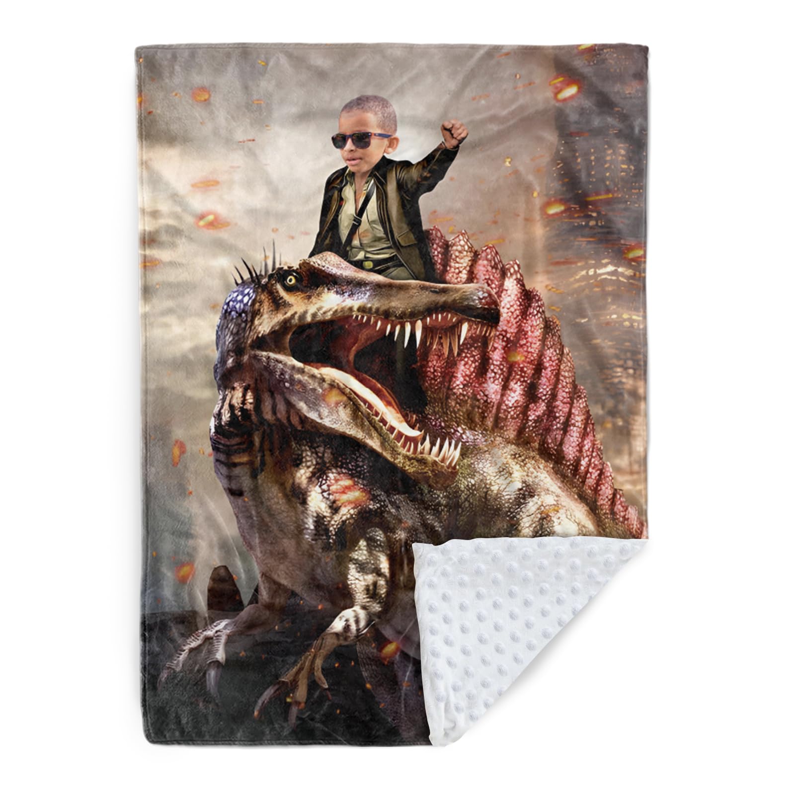 Manta de fotos personalizada, diseños de dinosaurios con imagen personalizable, manta de franela suave con respaldo de puntos de doble capa para bebés, niños, adolescentes, niños, niñas,