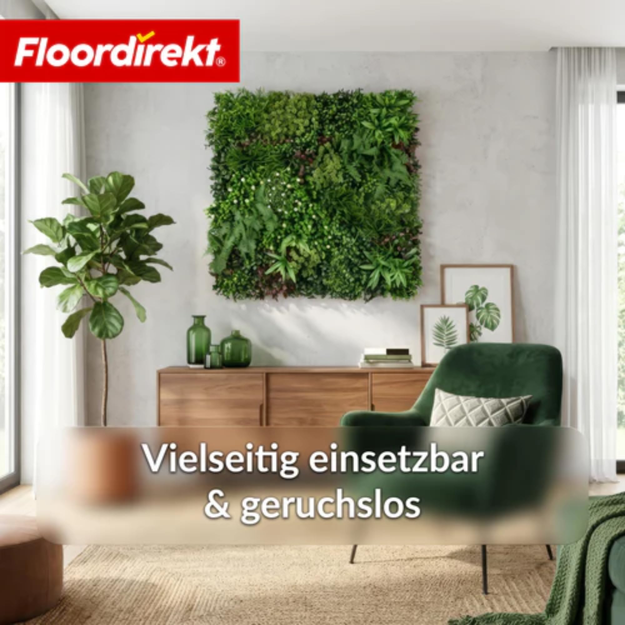 Floordirekt Ścianka dla roślin Wonderland 100 x 100 cm, sztuczna ściana z systemem zatrzaskowym, wierna naturalna, bez pielęgnacji zielona ściana, do użytku wewnątrz i na zewnątrz