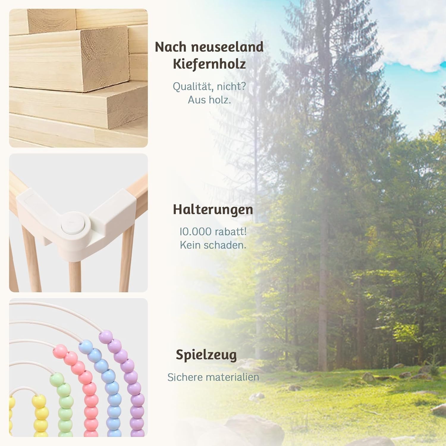 Baby Laufstall mit Spielzeug, Faltbares Holz Laufgitter 145×145×61cm | Sicherer & stabiler Großes Babys Laufgitter,Nachhaltiger Laufstall,Fröhliche Krabbelbereich für 1-3 Jahren Babys＆Kleinkinder