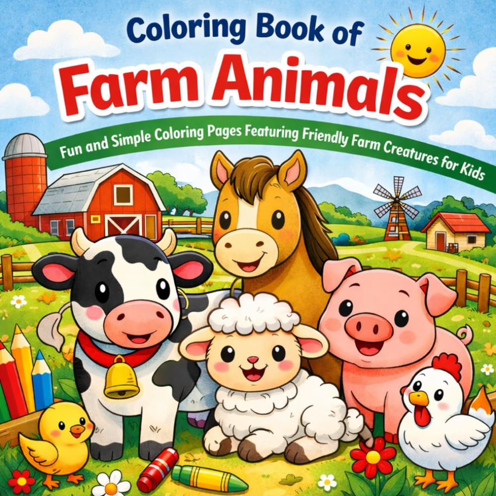 Coloring Book of Farm Animals: Fun and Simple Coloring Pages Featuring Friendly Farm Creatures for Kids
