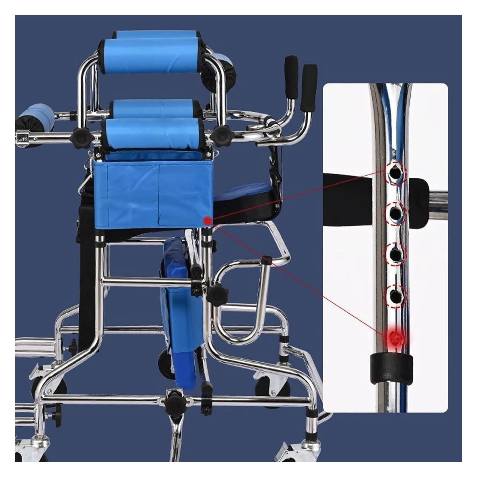 Andador pediátrico de altura ajustable: andador plegable con asiento for pequeños, adolescentes y adultos jóvenes con necesidades especiales(Red,Small)