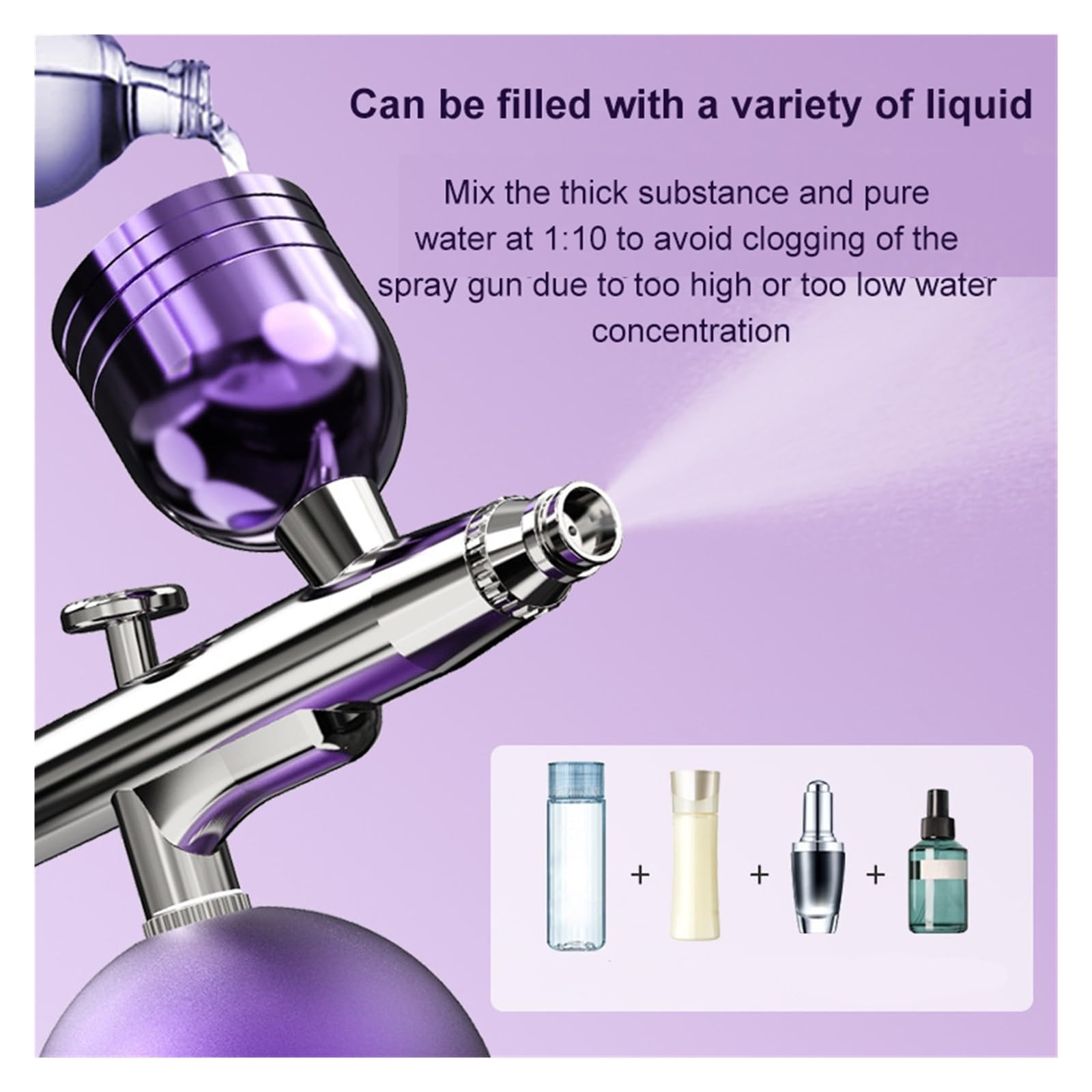 Aerografo con compressore Cura del viso for unghie Torta Tatuaggio Trucco Vernice Pistola a spruzzo Iniettore di ossigeno a d'aria Controllo Preciso(Glod)