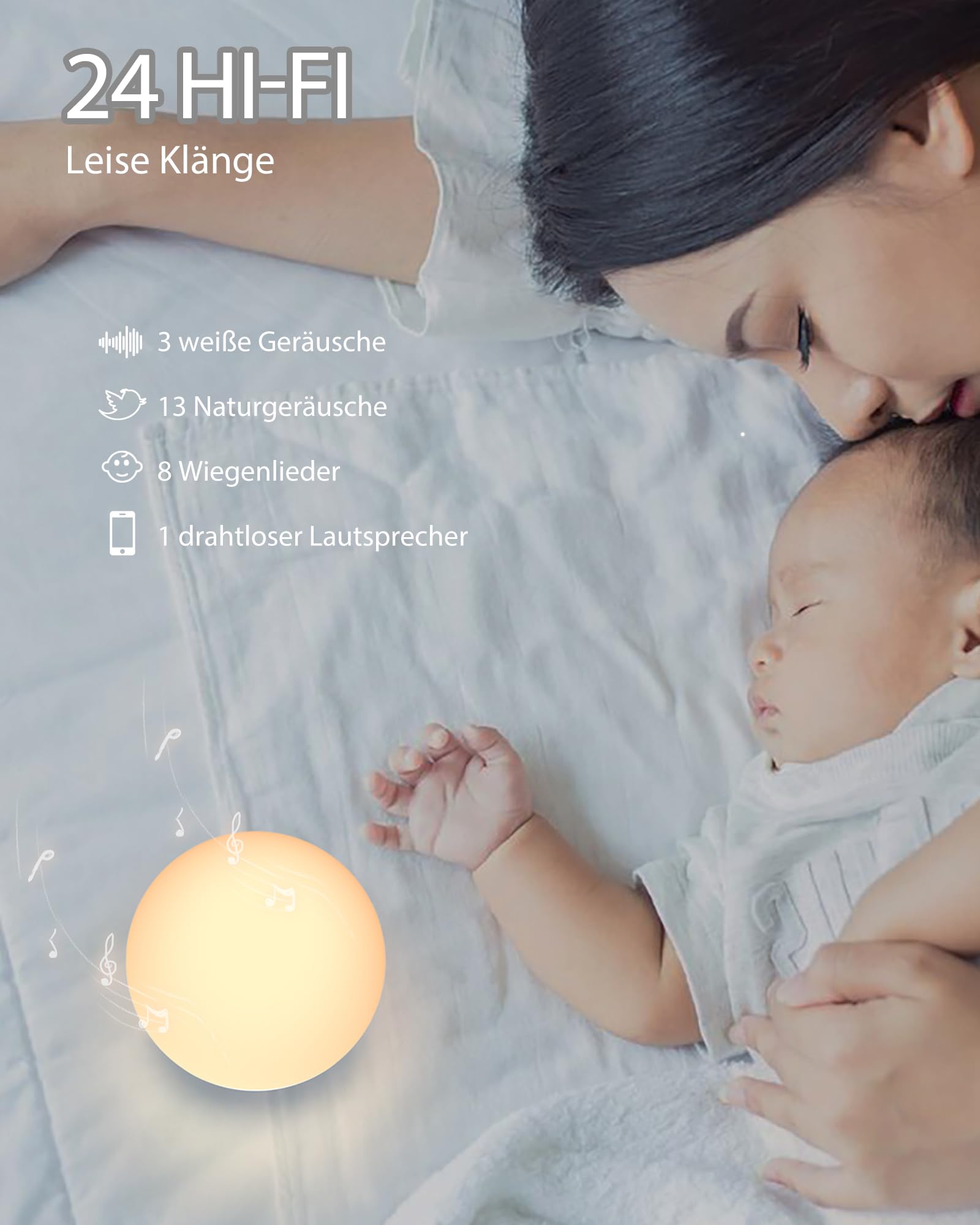 HOMGEN 2 in 1 White Noise Machine Silikon Weißes Rauschen Maschine für Babys Type-C Wiederaufladbare Schlafgeräuschmaschine LED Nachtlicht für Kinder Tischlampe mit dimmbarem warmen Licht 7 Farben