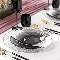 Vista 52 de PARTY BARGAINS 7" & 10" Organic Collection Hammered Appetizer and Dinner Plates Combo with Gold Rim – Transparent White, 32-Pack Disposable Plastic