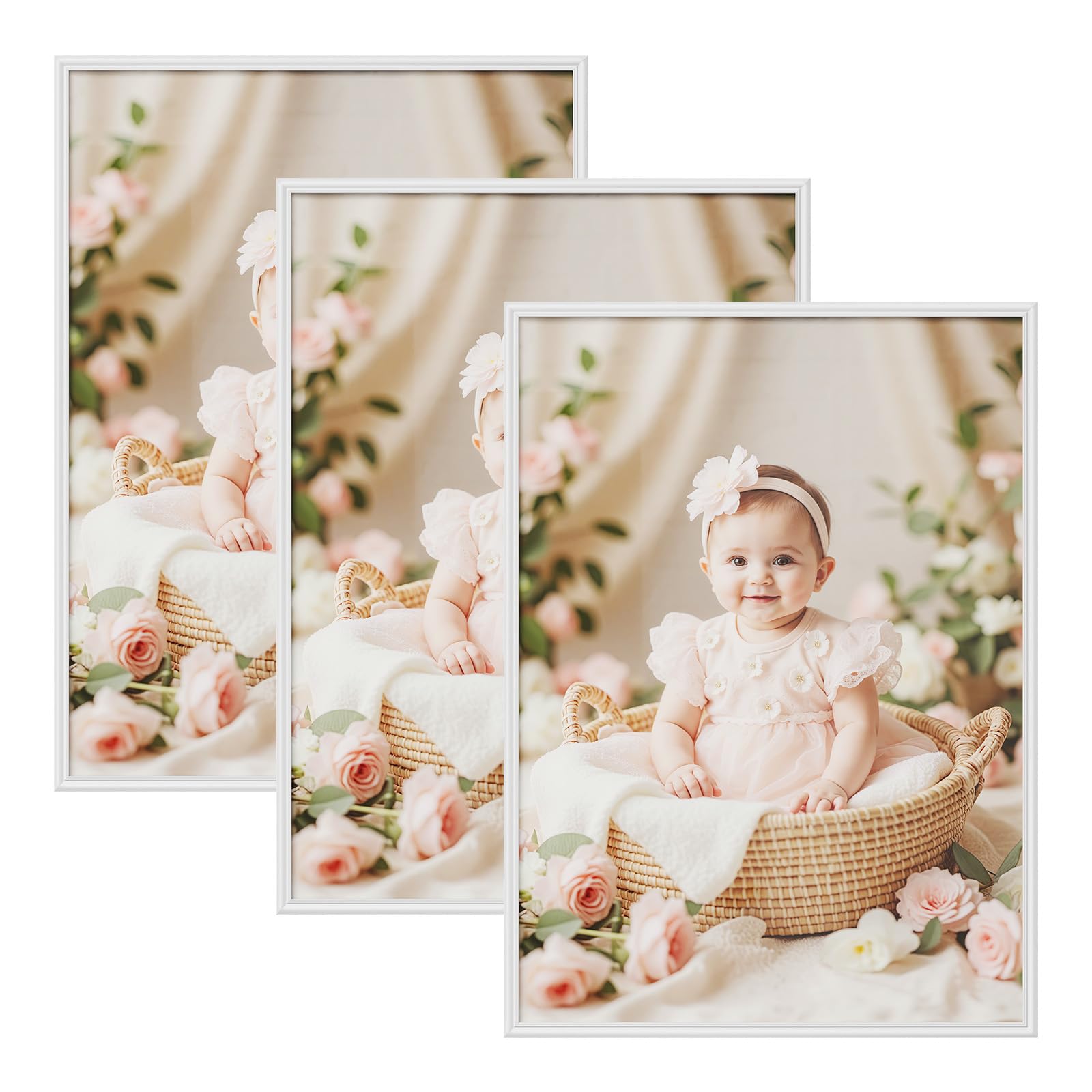 WOLTU Bilderrahmen 50x70, 3er set, Massivholz Fotorahmen mit Passepartout