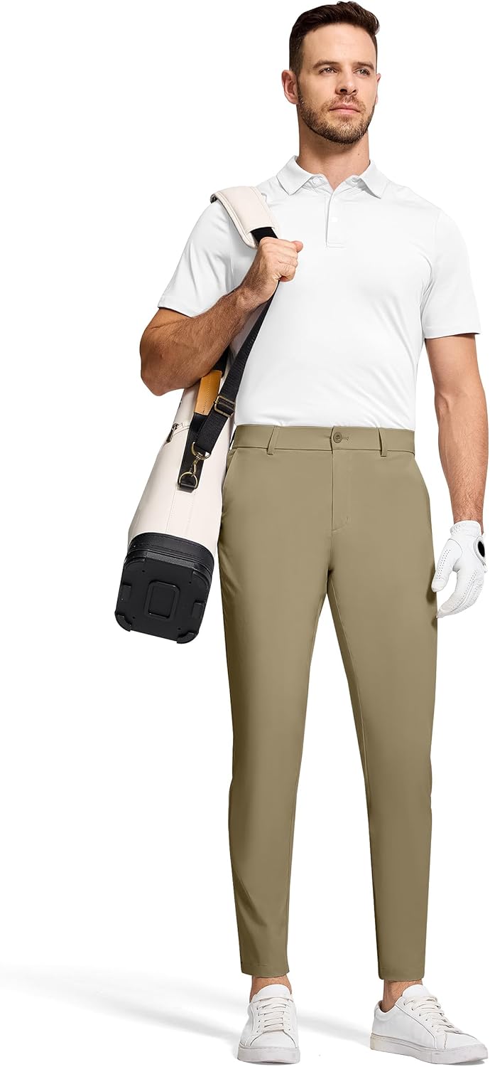 Men's Golf Dress Pants 30" Inseam Stretch Skinny Tapered Lightweight Breathable Chino Trousers with Pockets for Casual Work Dark Khaki 34 - Image 6