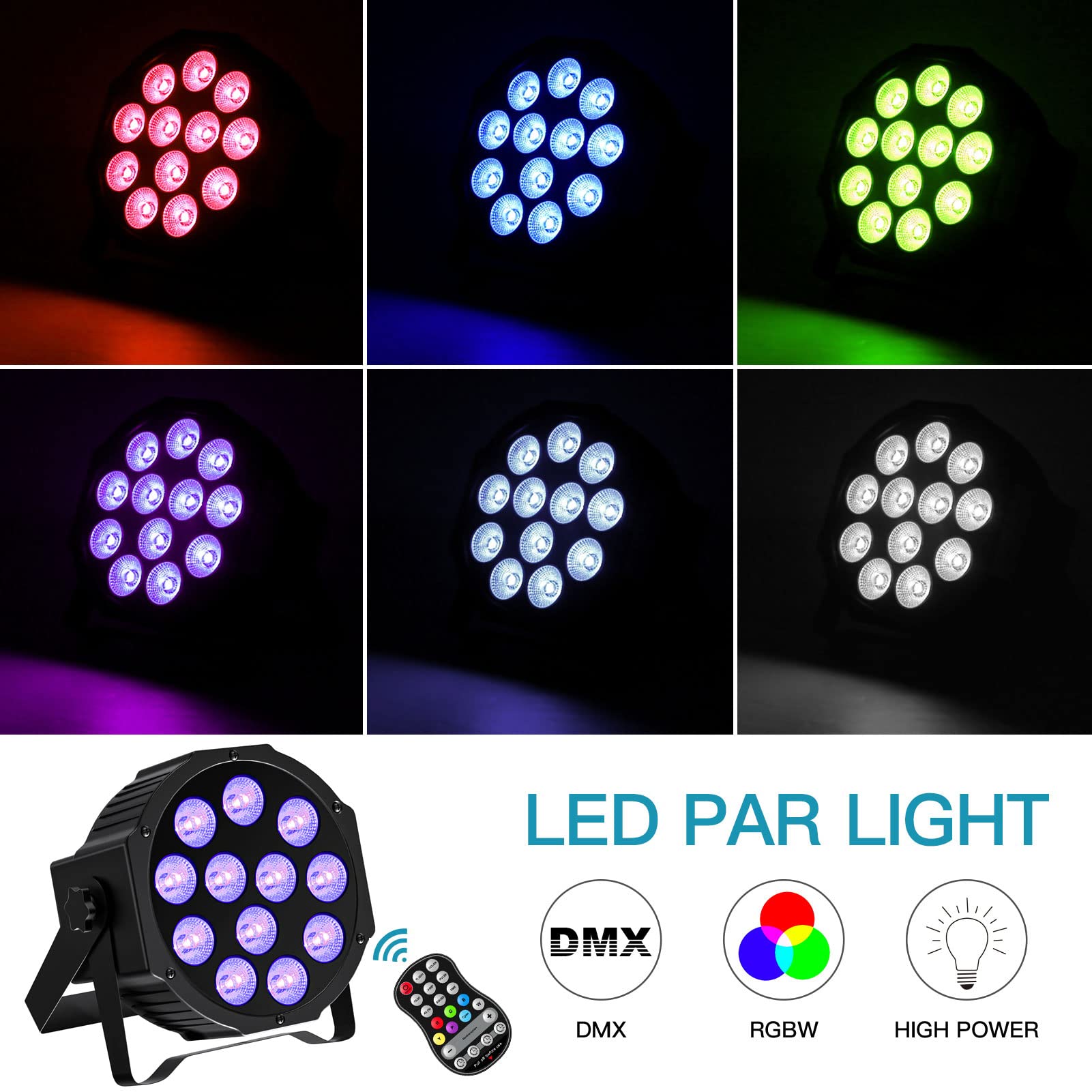 2PCS Par LED RGBW Batteria Ricaricabile, 12 LED Luci da Palco con Funzione di Temporizzazione e 7 Modalità Illuminazione Palco per Matrimoni Bar DJ Discoteca Halloween Natale Esterne