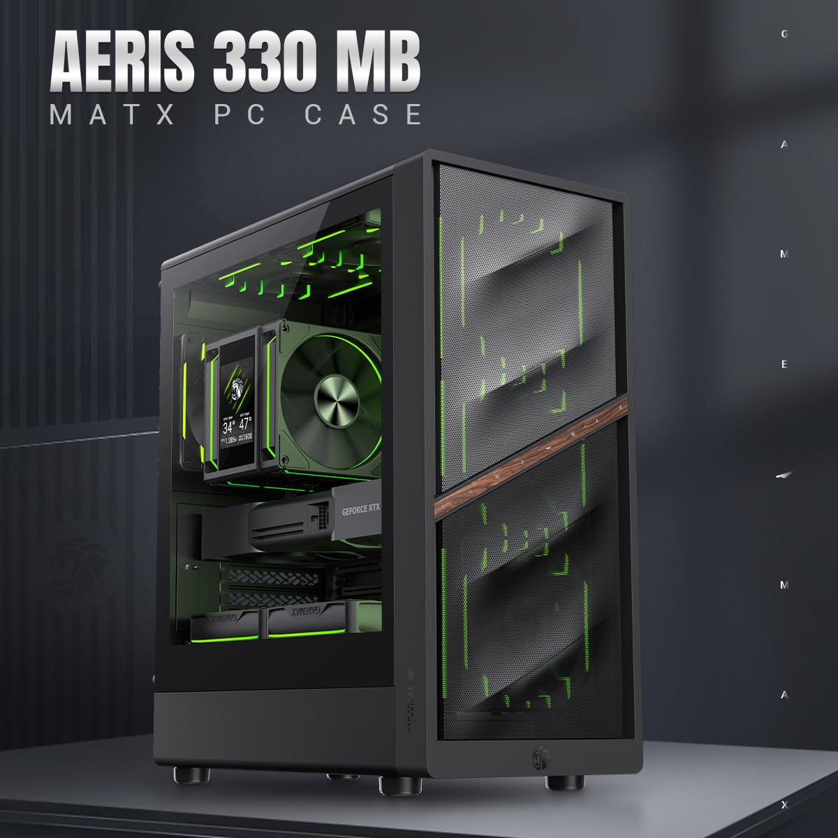 GAMEMAX AERIS 330 MB Boîtier PC Gaming M-ATX Noir, 4 Ventilateurs ARGB Inclus, GPU 330 mm, Radiateur 240/360 mm, USB-C, Stockage Multiple