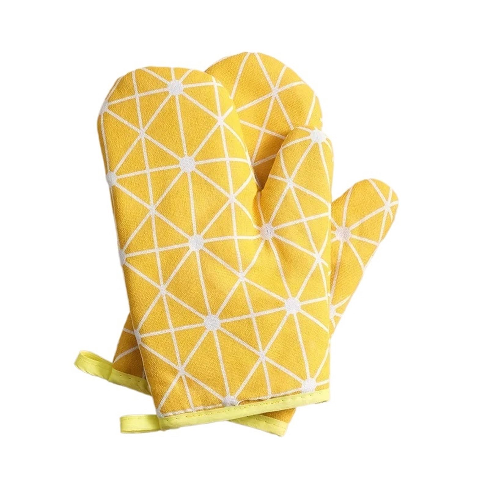 Oven Gloves 2 Pieces Of Insulated Kitchen Gloves, Heat-resistant Microwave, Thickened Grid Oven(Yellow)