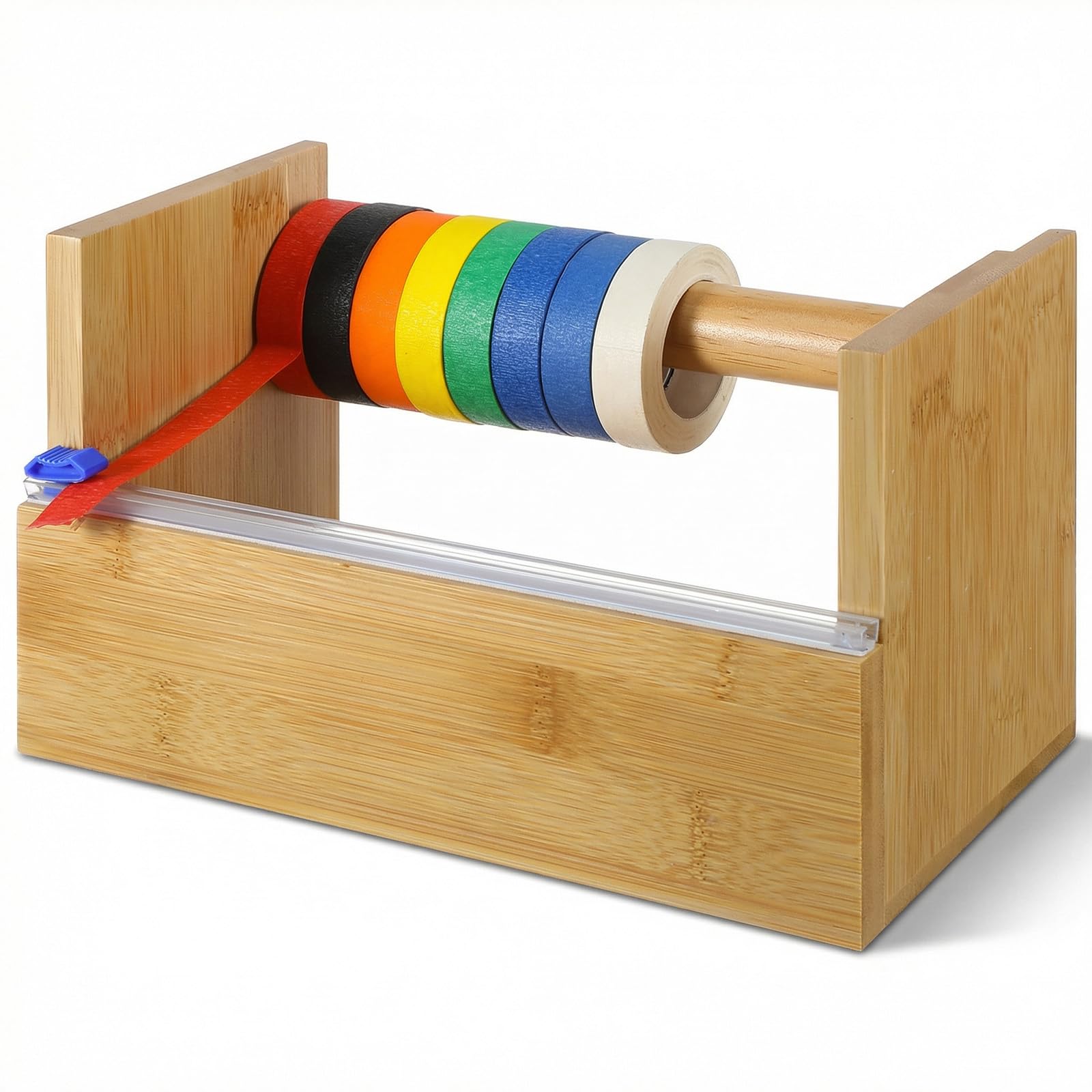 Dispenser multi-rotolo di nastro in legno con taglierina acrilica, dispenser e supporto per nastro adesivo in legno, supporto per nastri artigianali da 23,9 cm e base organizer per bambini