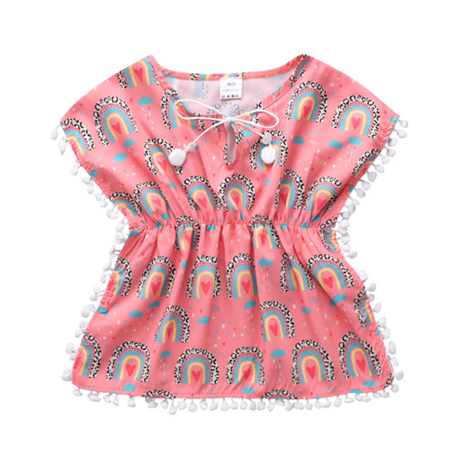 DAIFINEY Niños pequeños niños niñas trajes de baño cubren verano leopardo arco iris borlas vestido de playa pompón erupción guardián trajes de baño brillante y coqueteo de Navidad