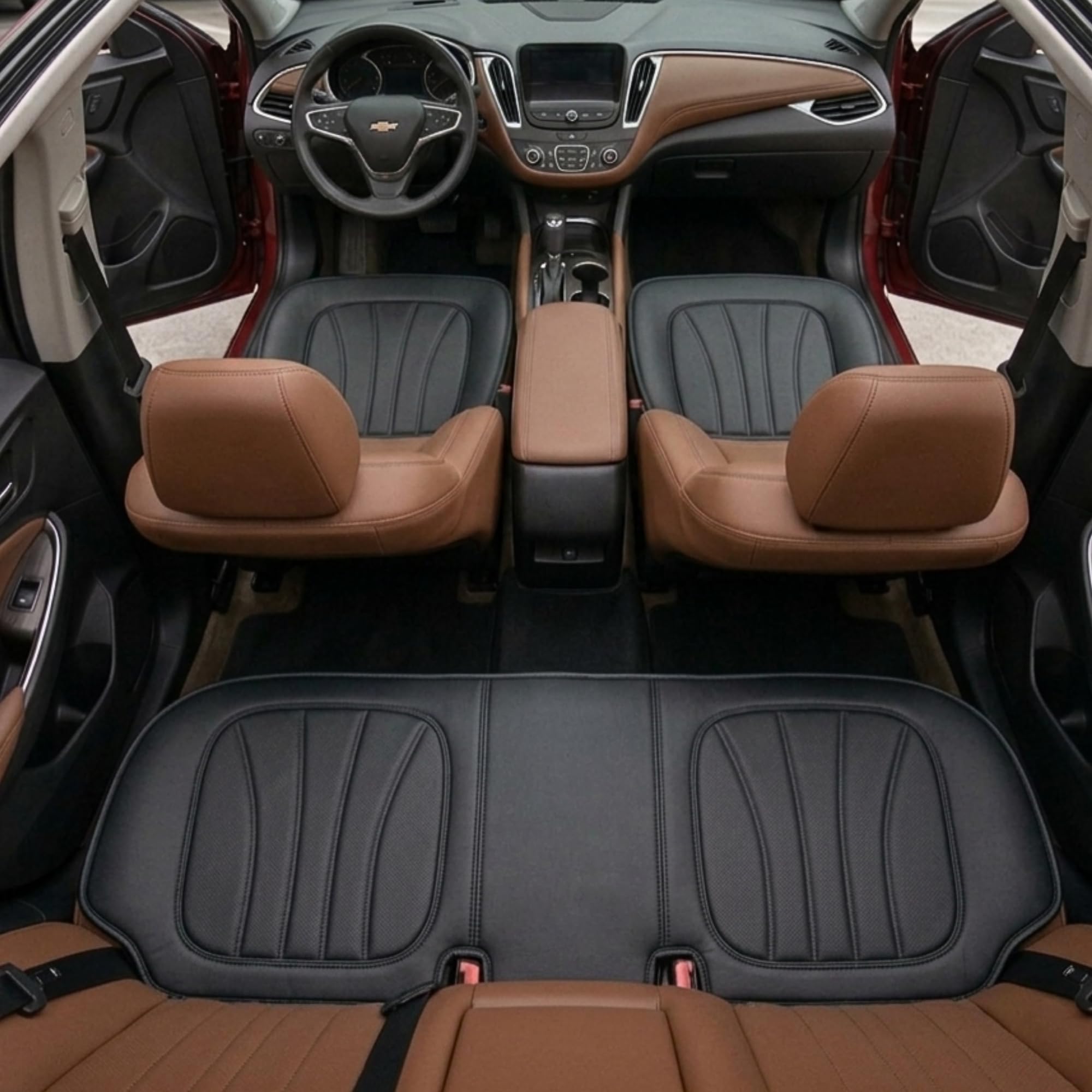 Padded Car Seat Covers Full Set with Storage Organizer, Anti Slip Car Seat Cushions Protector Mat Set, Breathable Leather Pillow Cover for Cars, Accessories for Driver, Passenger & Rear Seats (Black)-image-12