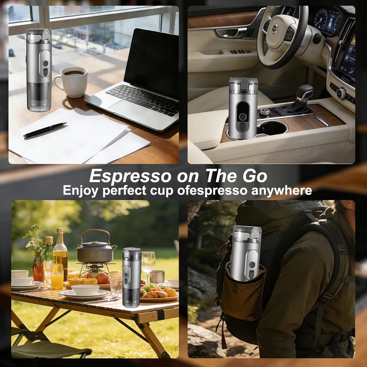 Przenośny elektryczny ekspres do kawy, podróżny ekspres do kawy, 20 bar, mini espresso, samonagrzewający się, kompatybilny z mieloną kawą i kapsułką NS, na kemping, do kampera, wędrówek