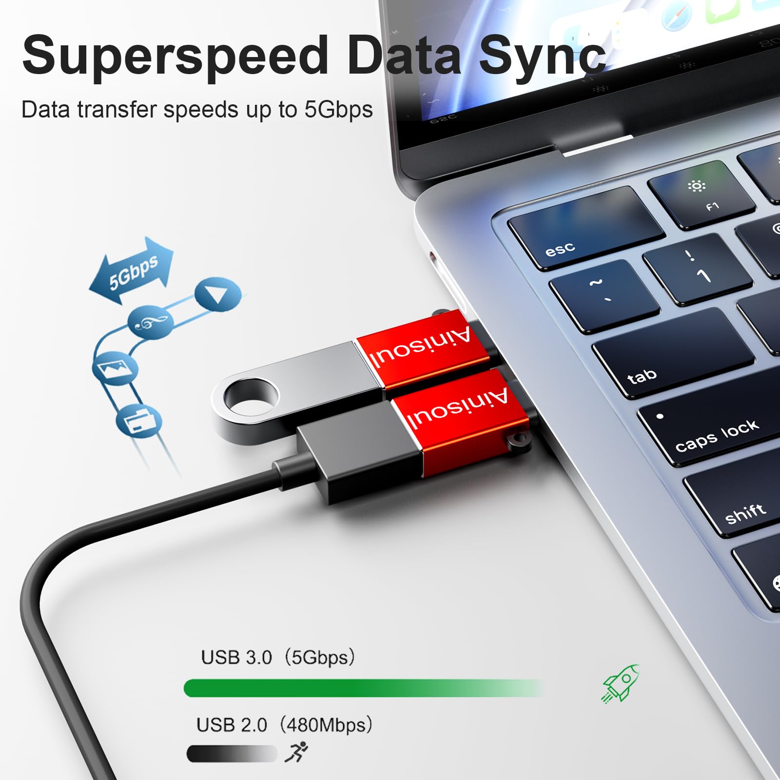 Adaptery USB C, 8 sztuk, adapter USB C na USB A, USB C męski na USB 3.0 żeński, adapter USB C na USB, konwerter kabli USB C na USB do iPhone'a 15, MacBooka Pro, iPada Pro i innych, czerwony