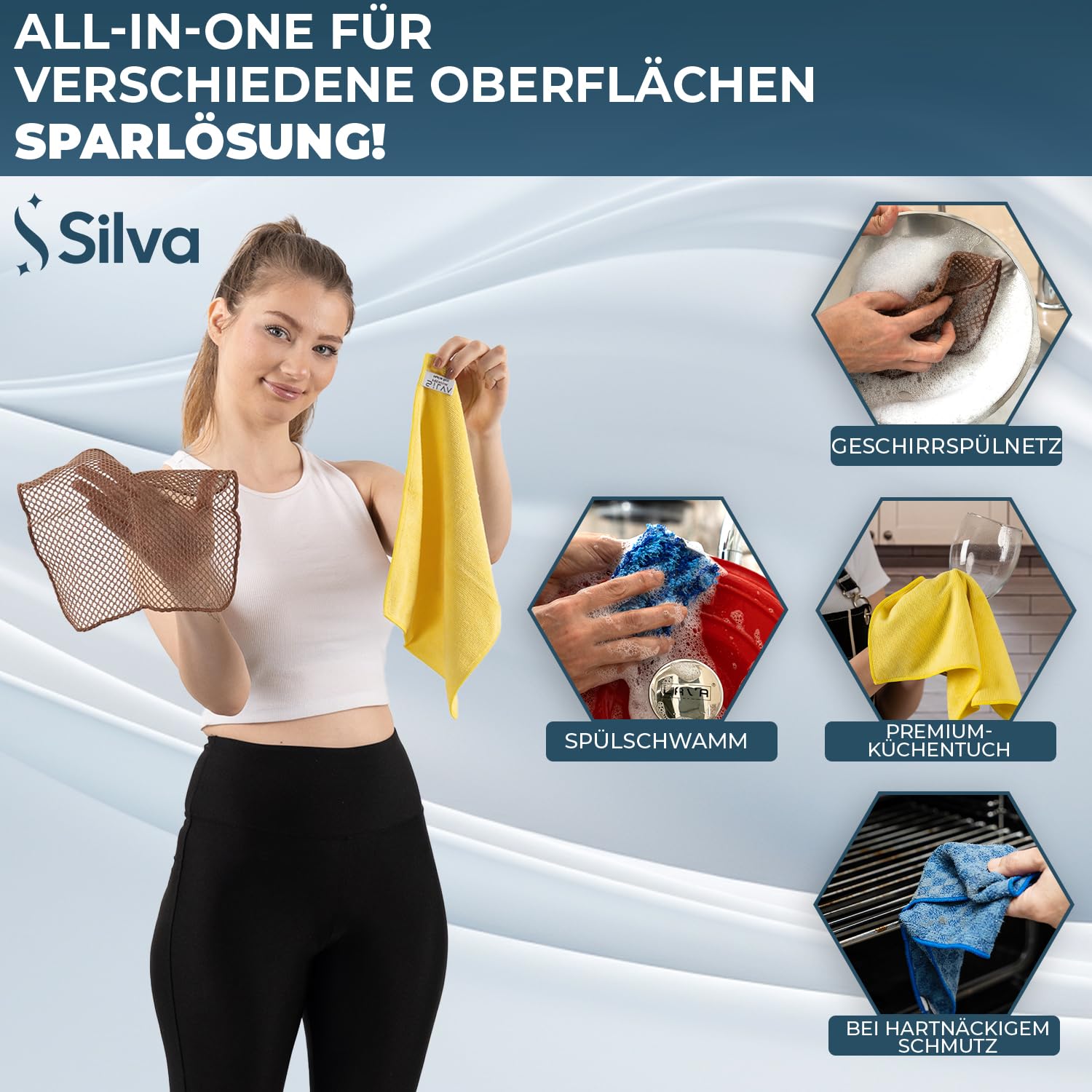 Silva - Panni in microfibra - Panno da cucina - Panno per finestre - Panno multiuso durevole - Alta capacità di assorbimento e tecnologia in microfibra (Confezione da 4).