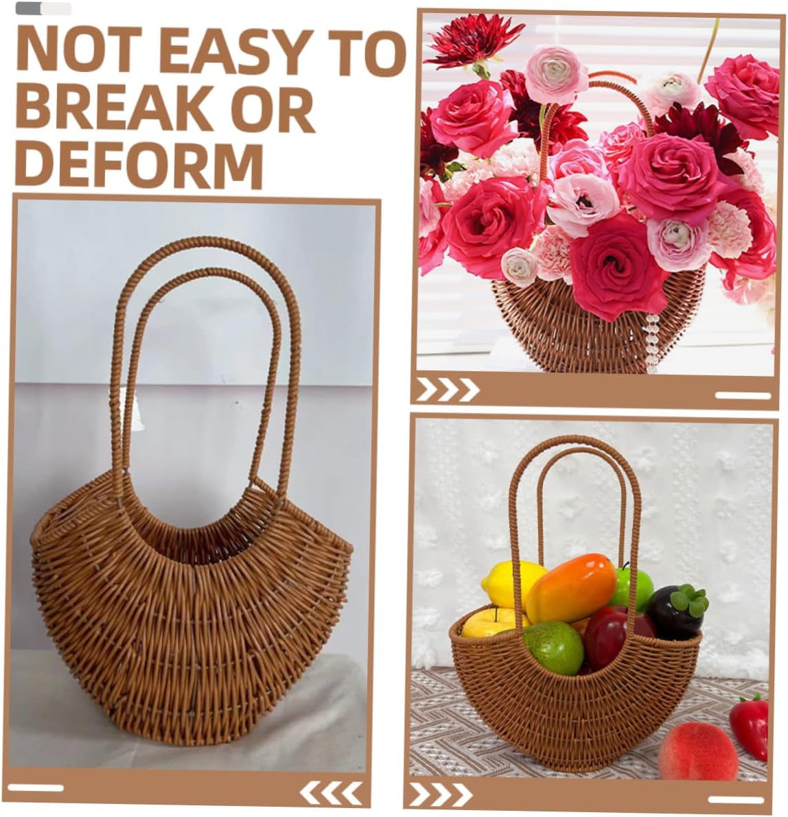 Simulated Rattan Handheld Flower Basket Decorative Storage Basket image 4