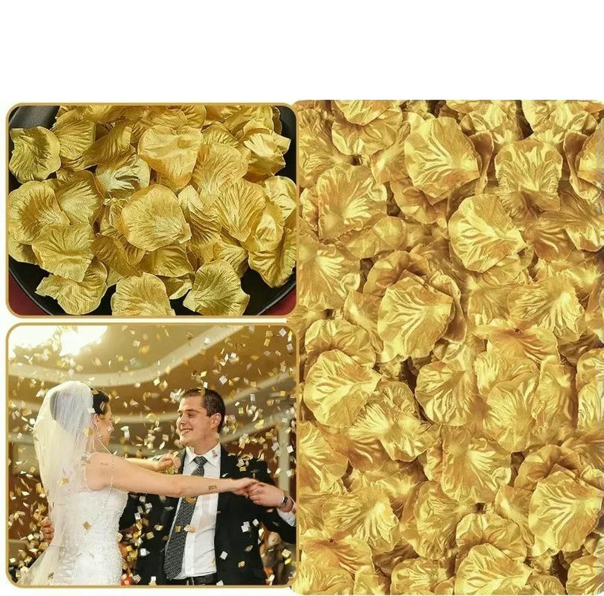 Płatki róż na romantyczny wieczór, Sztuczne jedwabne płatki róż wielokolorowe 100-2000 szt. na dekoracje weselne przyjęcie(Gold,2000PCS (20Pack))