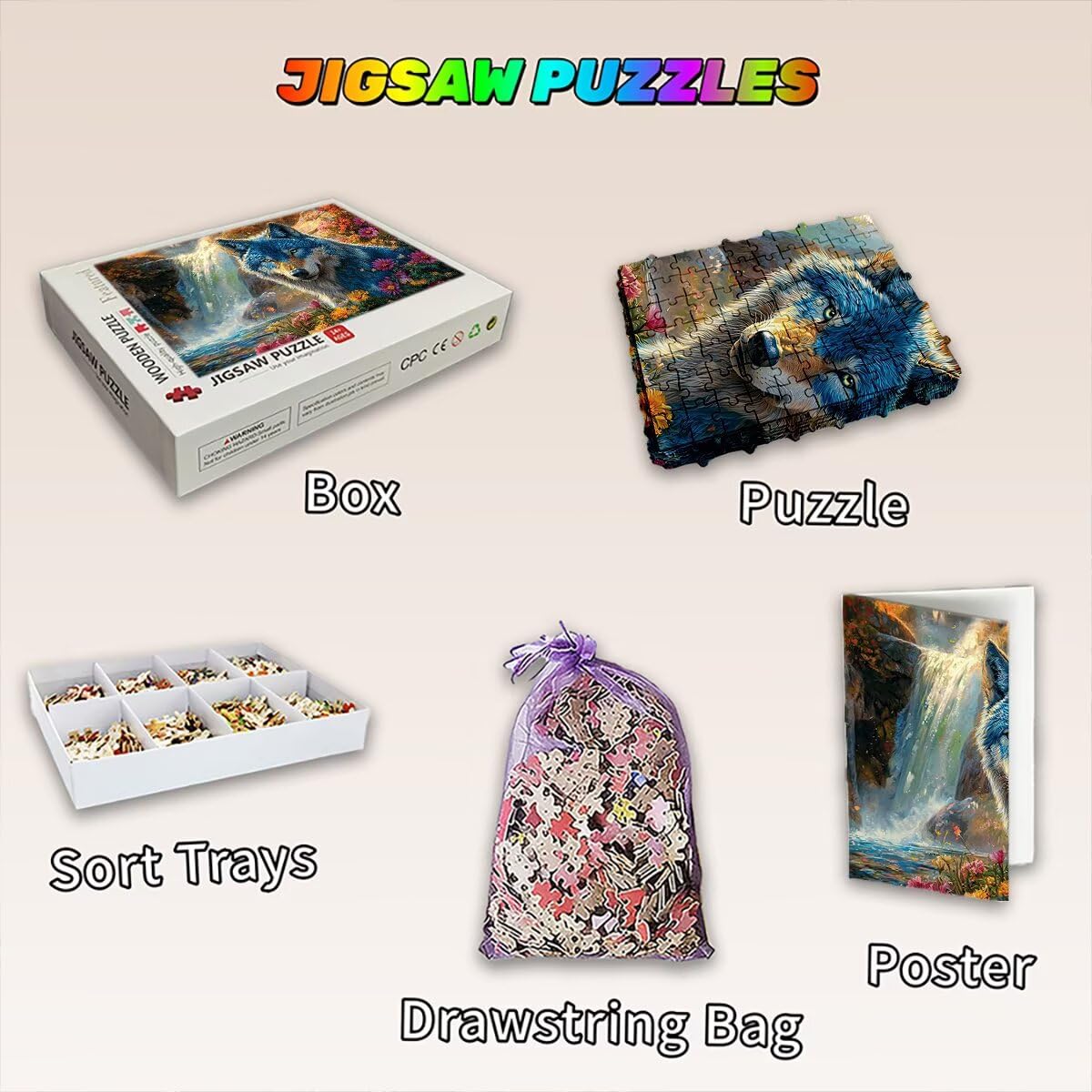 Puzzle 5000 elementów jesień, puzzle wilk dla dorosłych, klasyczne puzzle gry edukacyjne do aktywności rodzinnej, najwyższej jakości drewniane puzzle z pudełkiem na prezent dla mężczyzn i kobiet