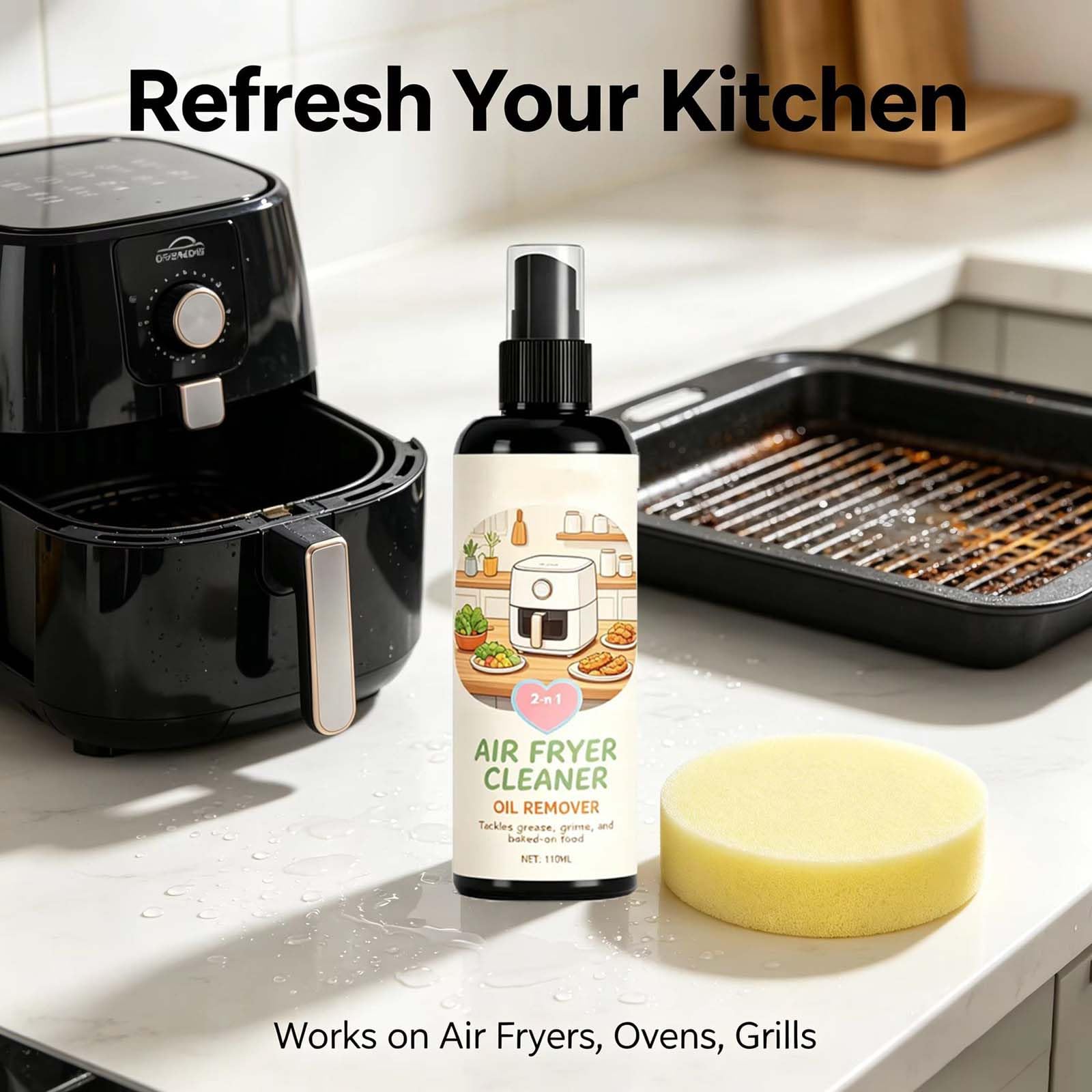Aerosol 2 en 1 Air Fryer Cleaner and Degreaser, potente limpiador de cocina multiusos, eliminación rápida y potente de aceite, disuelve la suciedad, limpieza profunda, spray de espuma multiusos (5