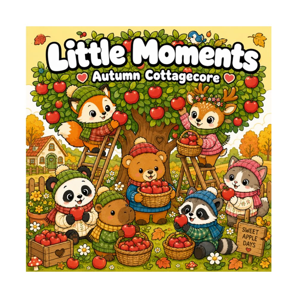 Little Moments: Autumn Cottagecore: A Cozy Coloring Book with Cute Animals, Pumpkins, Fall Leaves and Heartwarming Autumn Scenes