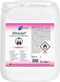 Meditrade Ethasept Desinfektionsmittel 5 Liter für Hand Hände, Flächen und Haut Hygiene, Schnelldesinfektion, Ethanol 73,...