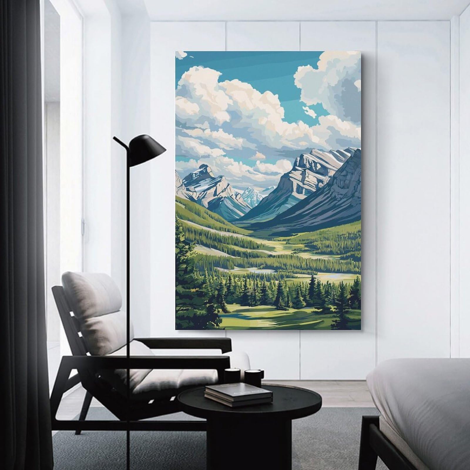 Junmoney Mountain Valley Landscape Canvas Wall Decor 12x18inch(30x45cm), for Corridors, Hallways Or Apartment Entries, A Stylish Accent for Home Entrances