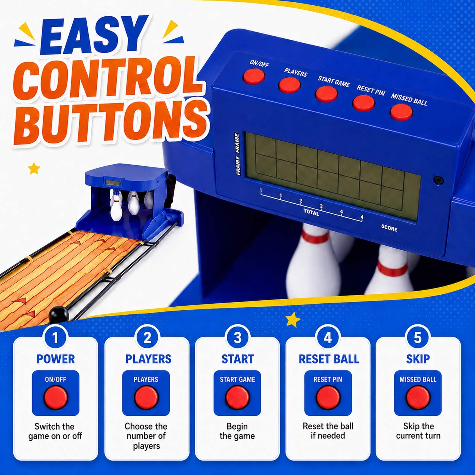 Juego de bolos electrónico, máquina de bolos de reinicio automático con marcador LED, efectos de luz y sonido, juego plegable para interiores para diversión familiar y fiestas