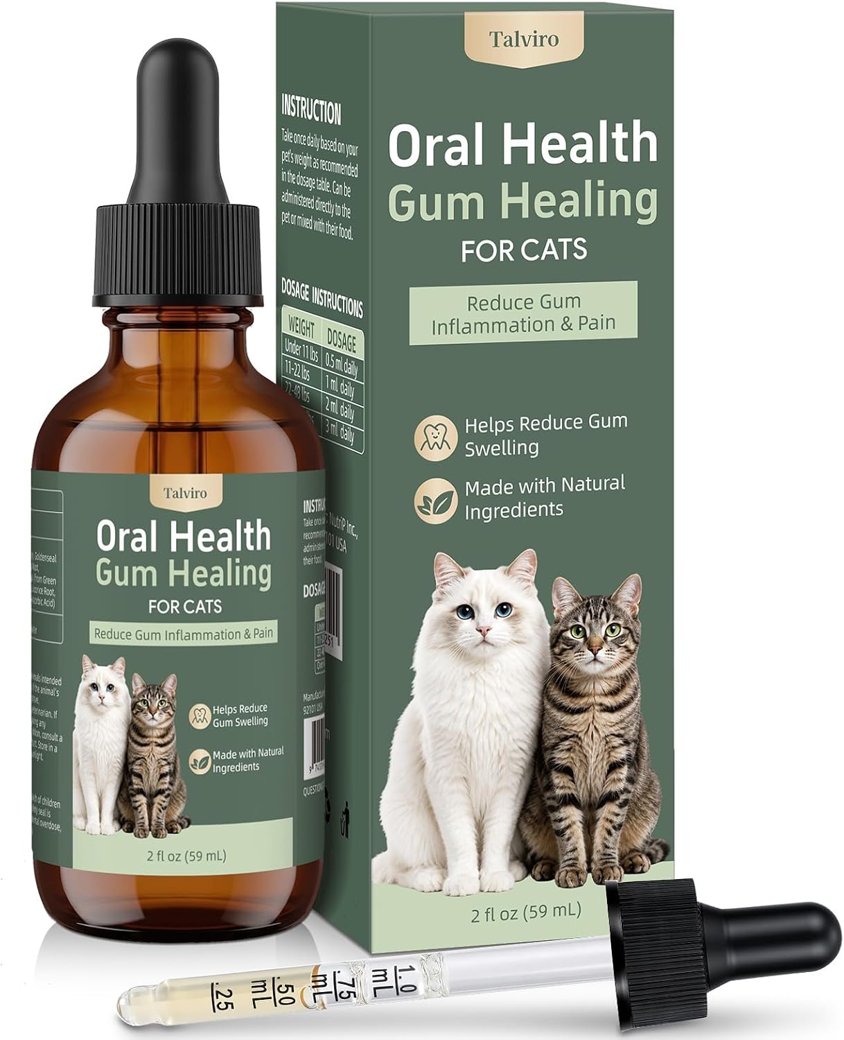 Oral Health for Cats, Cat Gingivitis Treatment, Reduce Gum Inflammation, Redness & Pain, Combats Gum Disease, Natural Plant-Based Active Formula, Cat Oral Care, Gums Health Treatment, 60ml