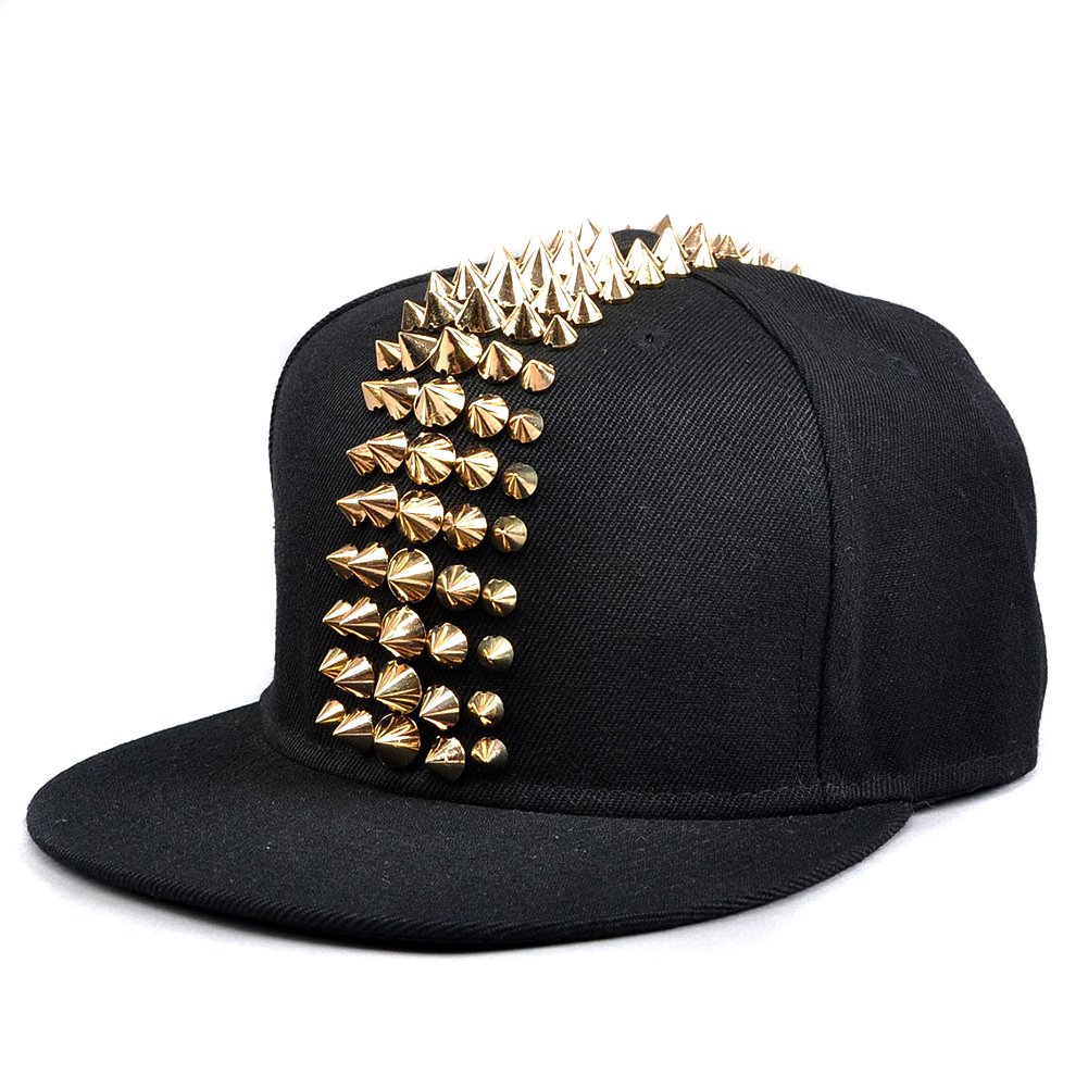LOCOMO HatsLOCOMO Black Hedgehog Middle Stripe Rivet Stud Spike Spiky Snapback FFH096BLK