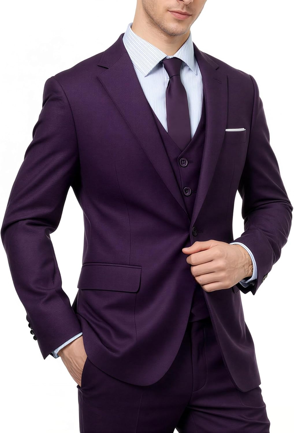 Cloudstyle Mens 3-Piece Suit Notched Lapel One Button Slim Fit Formal Jacket Vest Pants Set