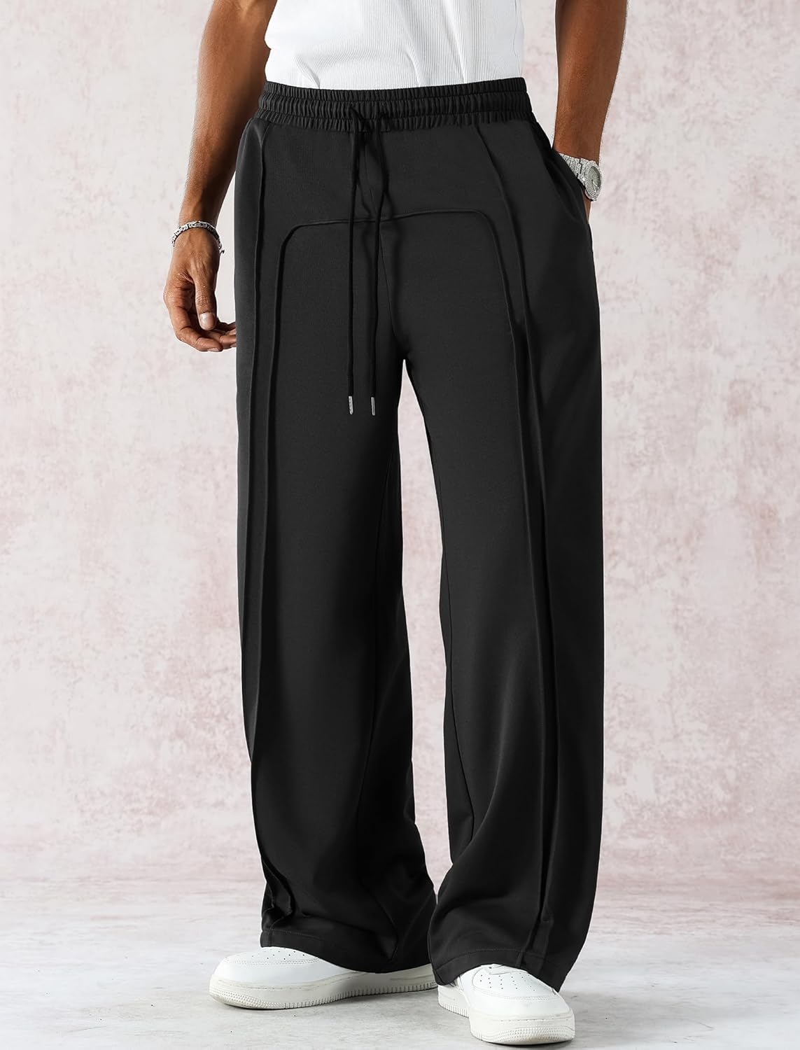 ZAFUL Mens Wide Leg Sweatpants Casual Straight Baggy Drawstring Loose Fit Sweats Basic Workout Track Pants with Pockets