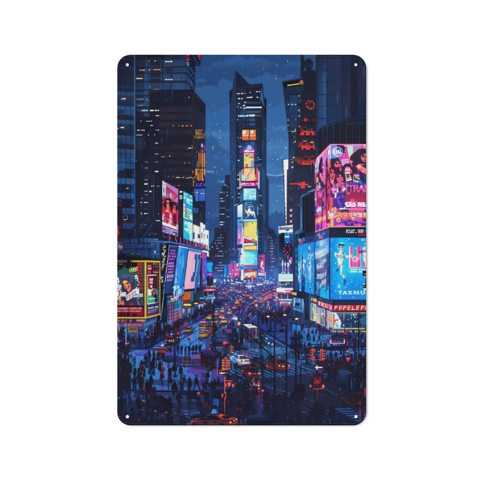 Junmoney Nyc Time Square Pixel Art Metal Plaque 30X20cm With For Garage Wall, Vintage Decor, For Vintage Wall Decor Fans, For Metal Sign Collectors