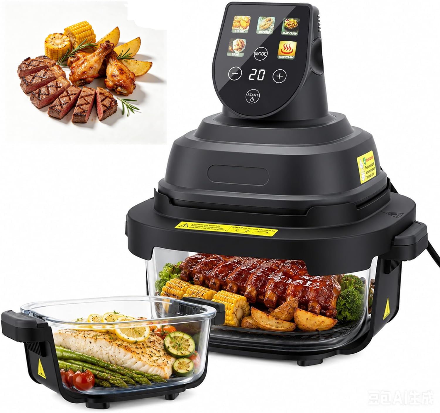 Tragbare Glas Heißluftfritteuse, 4 L/1,5 L zwei Größen, 1500W Air Fryer