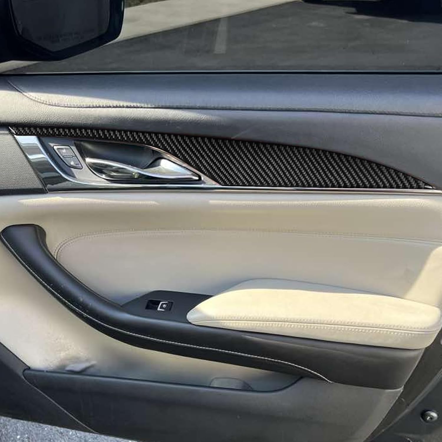 Real Black Carbon Fiber Car Front Door Lock Side Panel Anti-Scratch Pads Sticker Auto Interior Trim Compatible with Cadillac CTS/CTS-V 2014 2015 2016 2017 2018 2019[Only Fits Sedan Version]