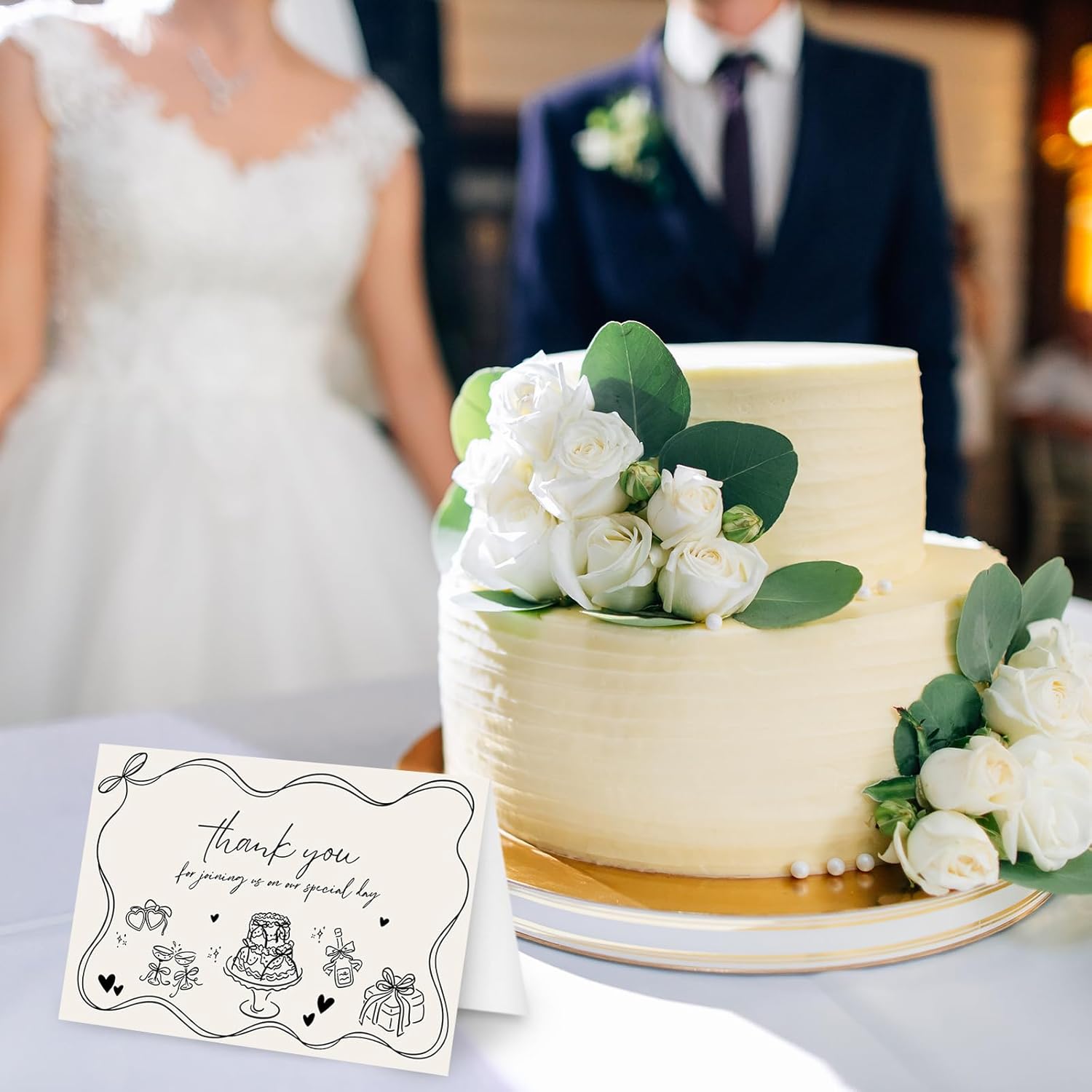 Whaline 24 Pack Wedding Thank You Cards Black Wedding Cake Champagne Thank You Greeting Note Cards with Envelope Sticker for Bridal Shower Engagement - Image 7