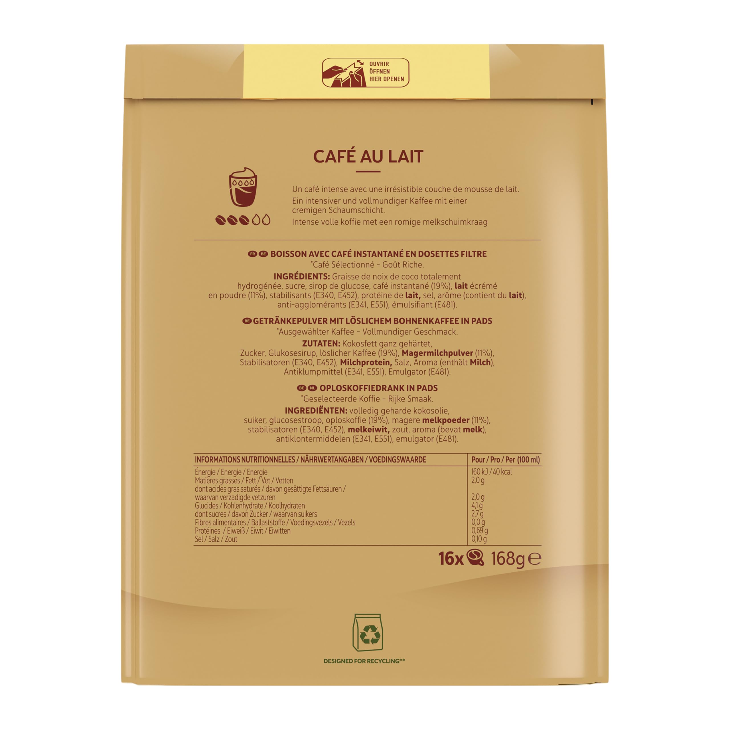 Senseo Café au lait 160 dosettes café | Lot de 10 x 16 dosettes - Intense et crémeux