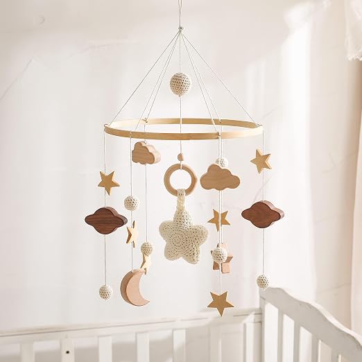 Promise Babe Mobile Bébé Céleste Artisanal en Bois et Éléments Crochetés