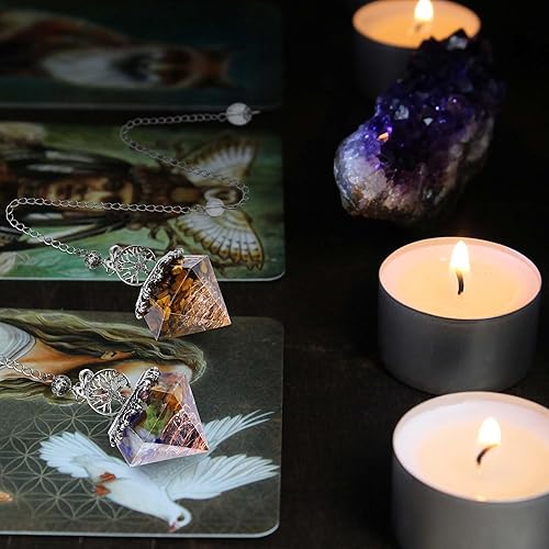 Miniatura 3 de Péndulo de cristal curativo de 7 chakras para radiestesia, árbol de la vida, 6 facetas de orgonita puntiaguda, péndulo Scrying Dowser Orgón