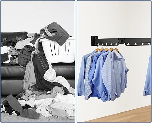 Miniatura 6 de Estante de secado de ropa, colgador de ropa montado en la pared, estante de secado retráctil montado en la pared, estante de secado de ropa de 3