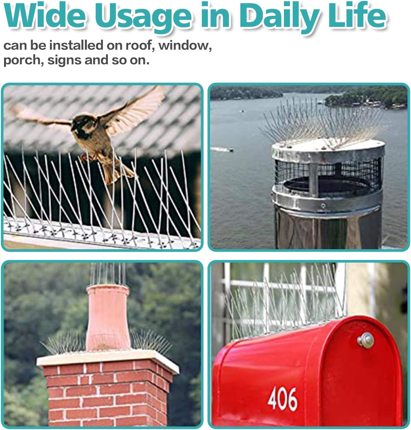 KKY Bird Spikes Stainless Steel Base, Metal Bird Repellent Nail Fence kit, can be Used to Stop Pigeons and Other Small Birds, Covering 21.6 feet 20 Packs