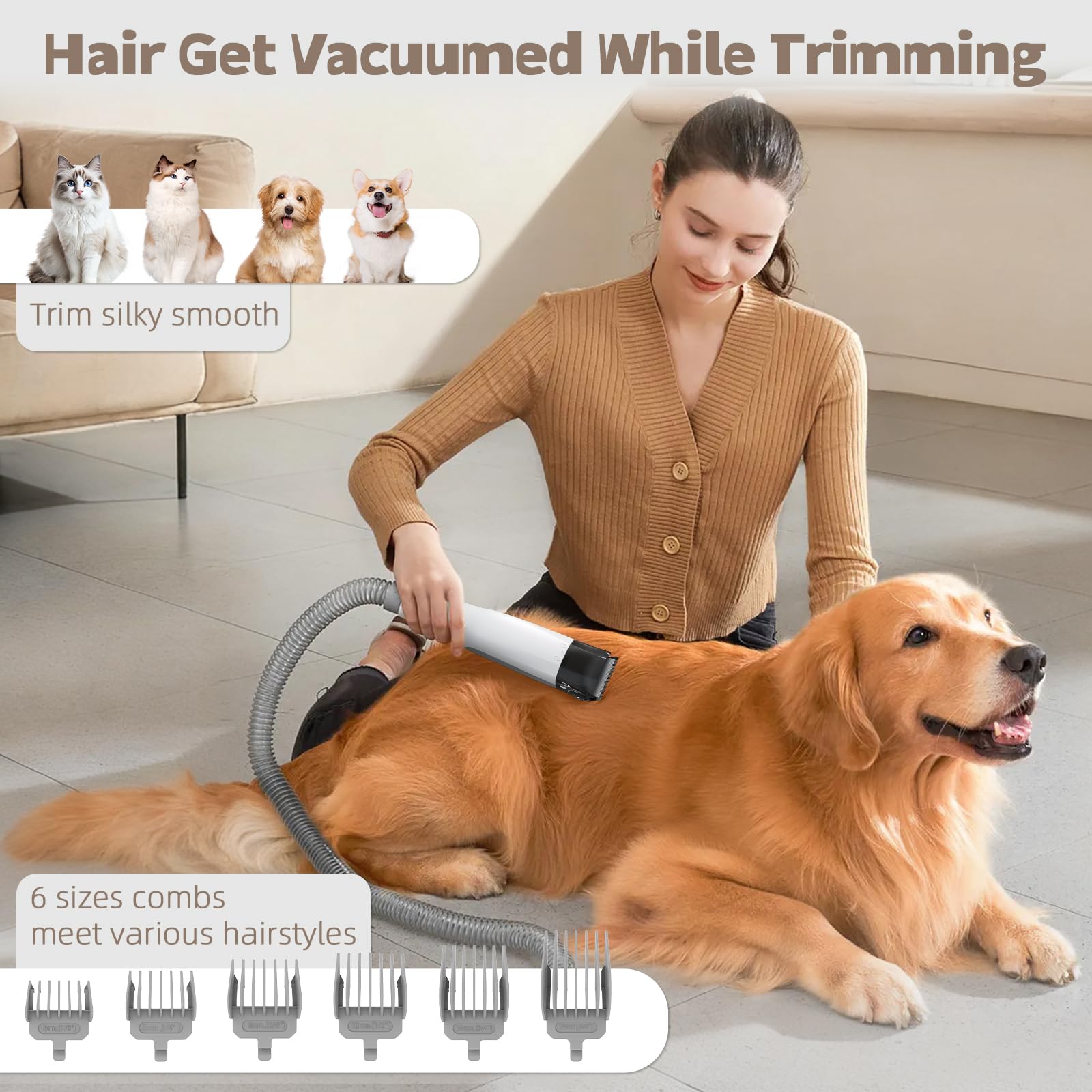 Kit de aseo para perros, aspiradora de aseo para mascotas con cortaúñas para mascotas, aspiradora de pelo de perro con 6 herramientas de aseo para perros y gatos