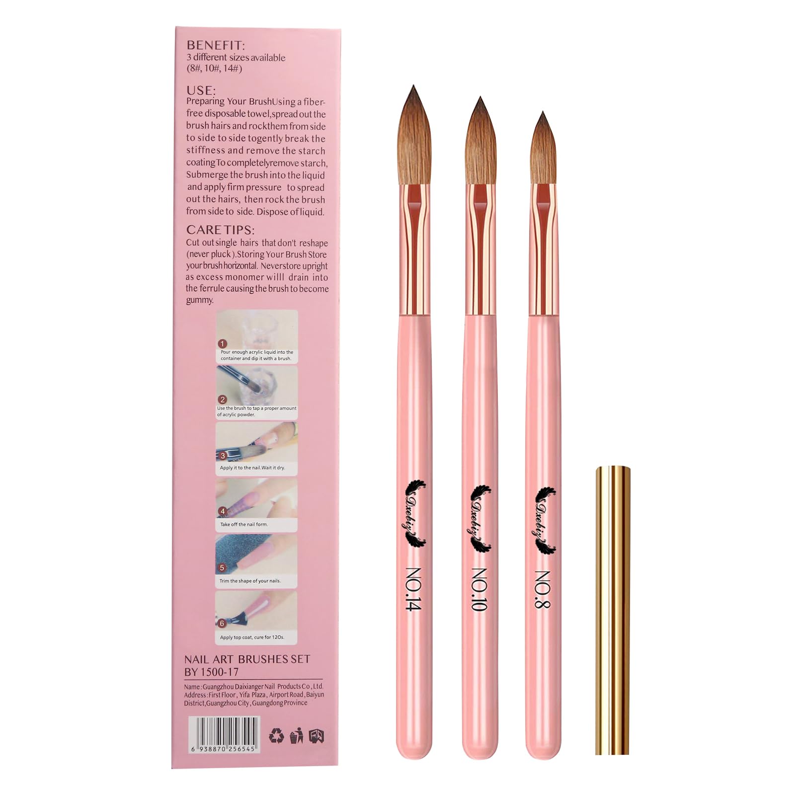 3 PCS Nail Brush Set, Professional Nail Art Brushes Size 8/10/14 - Image 4