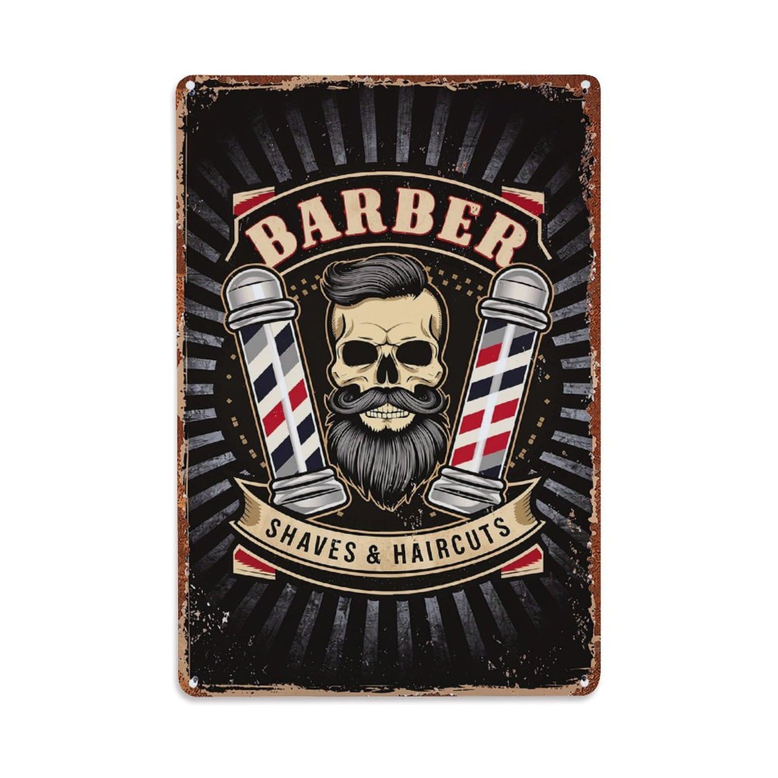 Bliveurn Vintage Barber Skull With Pole Retro Metal Tin Sign, Metal Poster For Home, Gaming Room, Studio Workshop,Bar,Garage Wall Art Decor 8X12 Inch
