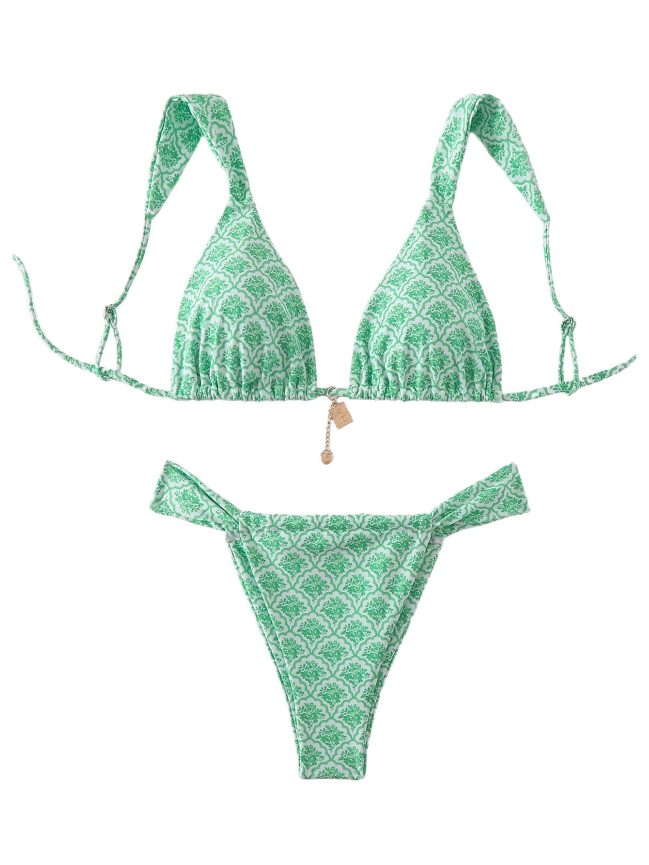 RoseSeek Women's 2 Piece Leopard Floral Bathing Suit Wireless Triangle Swimsuit High Waisted Bikini Sets