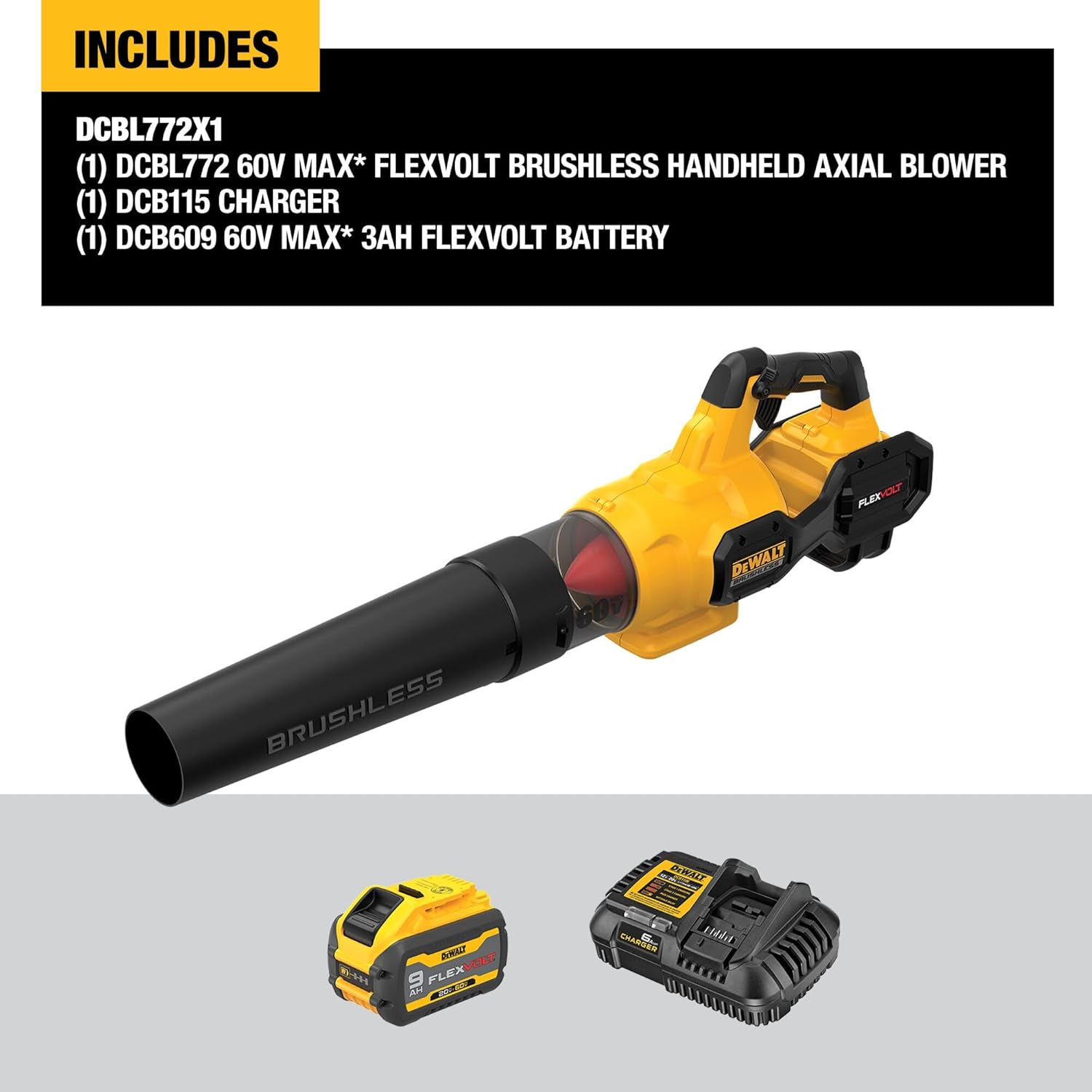 DEWALT FLEXVOLT 60V MAX* Blower, 125 MPH, 600 CFM (DCBL772X1)
