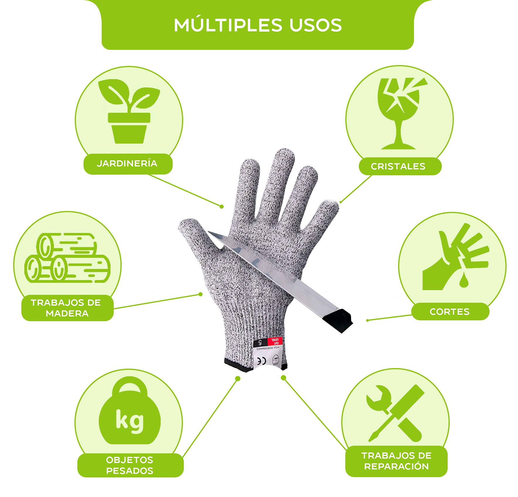 OnlyBP® Gants de protection anti-coupe (1 paire) - Gants résistants aux coupures Niveau 5 (M) Gris