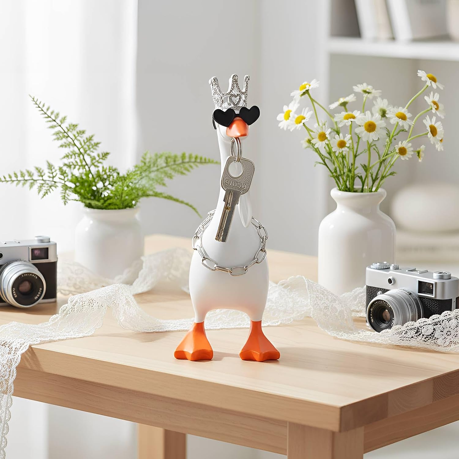 7 Inch Mini Desk Goose Outfits with Crystal Rhinestone Tiara Crown Necklace Glasses for Magnetic Goose Statue